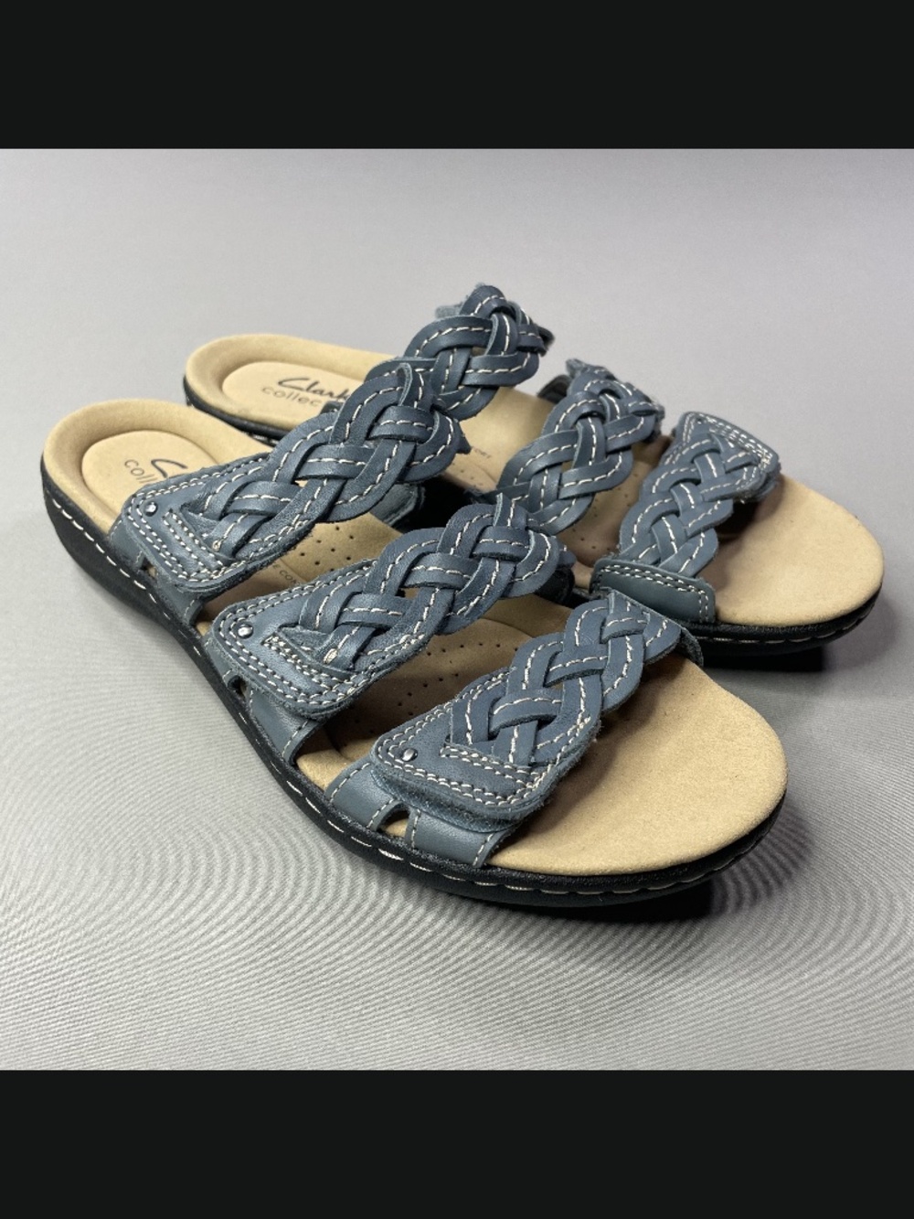 NEW Clarks Shoes Womens 7 blue black brown leather strappy sandals beach casual